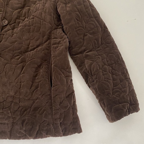 VTG Quilted Womens Quilted Velvet Jacket XL Chocolate Brown Lined Embroidered - Picture 7 of 12